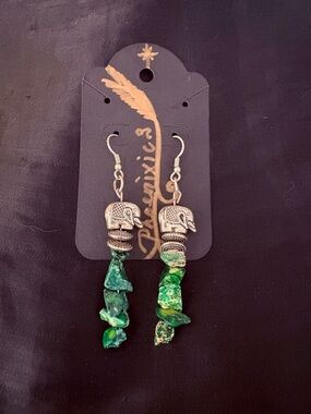 Green Jasper Elephant Drop Earrings w/Silver accents by Phoenixic3